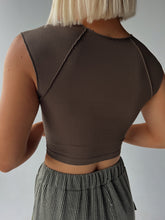 Load image into Gallery viewer, Cambri Exposed Seam Crop Tee - Oak Moss
