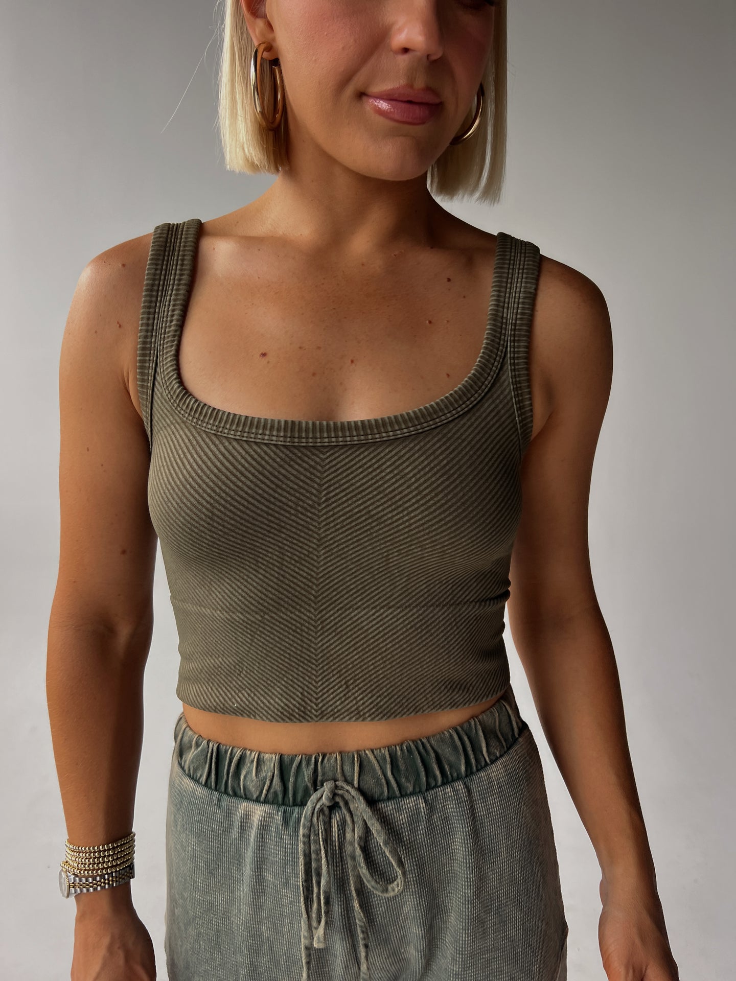 Hayley Ribbed Top - Vintage Moss