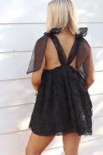 Load image into Gallery viewer, Flower Petal Ribbon Tie Mini Dress - Black
