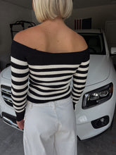 Load image into Gallery viewer, Dorinda Off Shoulder Striped Knit Sweater
