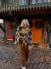 Load image into Gallery viewer, Tanya Checkered Fur Coat - Tan/Brown
