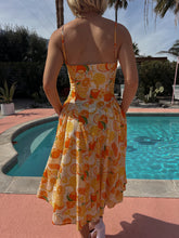 Load image into Gallery viewer, Midge Orange Print Square Neck Midi Dress
