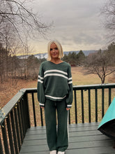 Load image into Gallery viewer, Halle Varsity Stripe Knit Pant Set - Green
