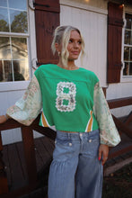 Load image into Gallery viewer, Megan Floral Puff Sleeve Varsity Top
