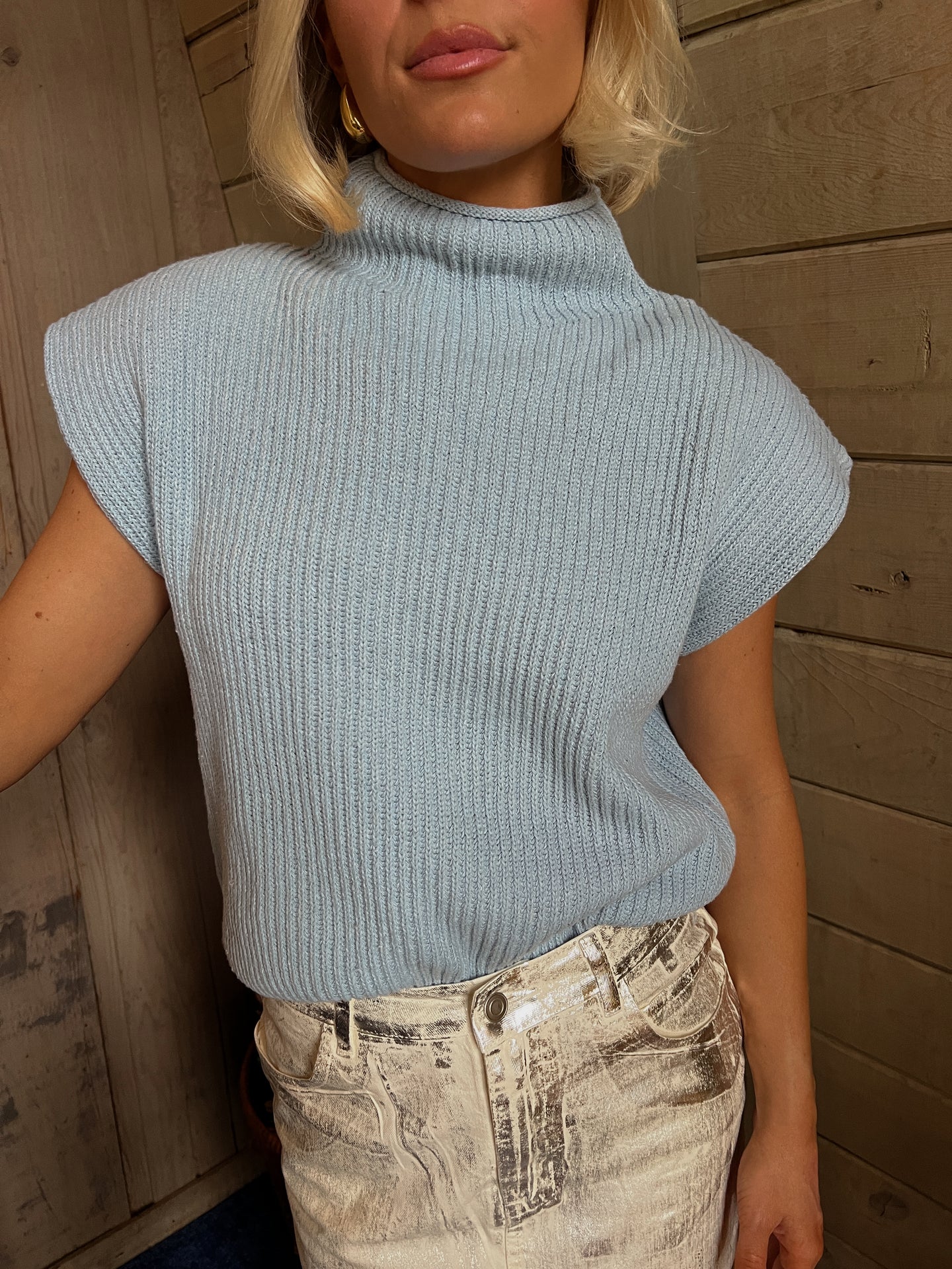 Lush Mock Neck Sleeveless Sweater - Baby Blue