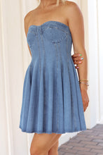 Load image into Gallery viewer, In Full Swing Strapless Denim Dress
