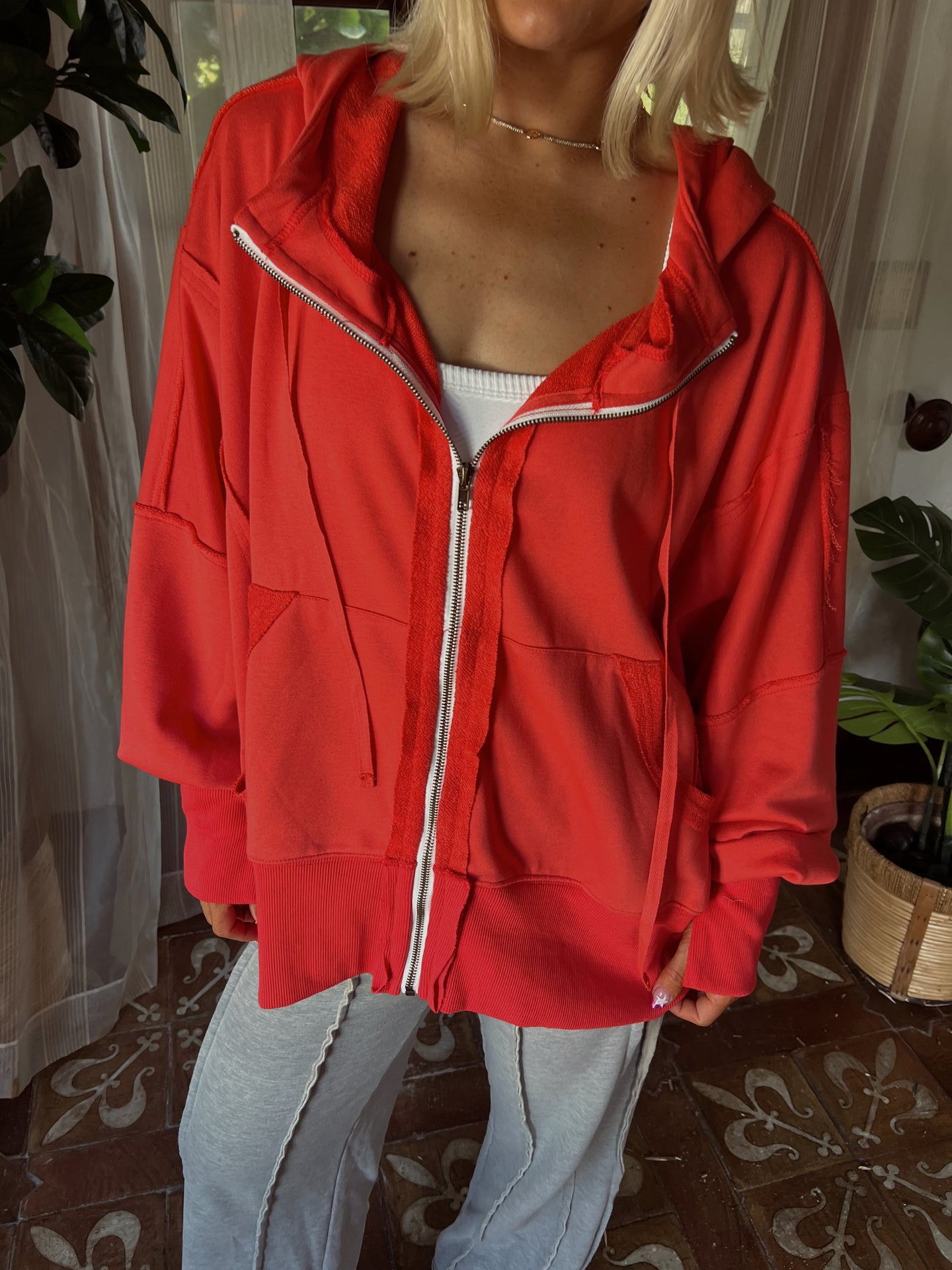 Meant to Be Oversized Zip-Up Jacket - Red