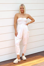 Load image into Gallery viewer, Daydreamer Ruched Strapless Jumpsuit - White
