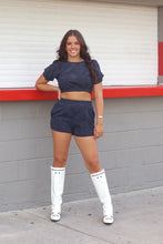 Load image into Gallery viewer, Timeout Corduroy Puff Sleeve Short Set - Navy
