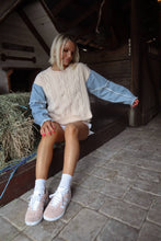Load image into Gallery viewer, Macie Cable Knit Sweater Chambray Frayed Top
