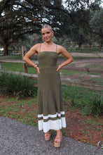 Load image into Gallery viewer, Sailor Knit Midi Stripe Dress - Olive/Ivory

