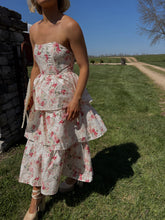 Load image into Gallery viewer, Rumi Floral Strapless Tiered Eyelet Midi Dress
