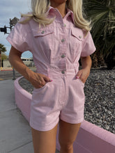 Load image into Gallery viewer, Kelly Striped Denim Romper - Pink
