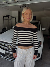 Load image into Gallery viewer, Dorinda Off Shoulder Striped Knit Sweater
