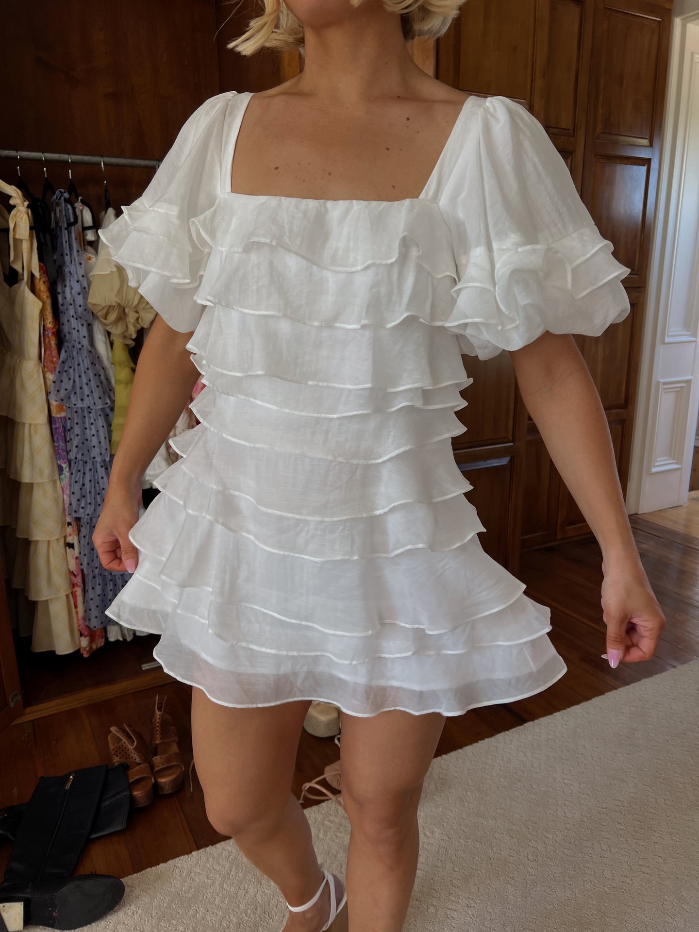 June Tiered Ruffle Layered Mini Dress - White