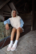 Load image into Gallery viewer, Macie Cable Knit Sweater Chambray Frayed Top
