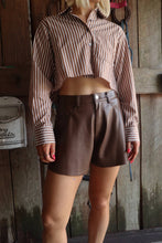 Load image into Gallery viewer, Riley High-Rise Flare Faux Leather Shorts - Brown
