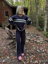 Load image into Gallery viewer, Halle Varisty Stripe Knit Pant Set - Navy/White
