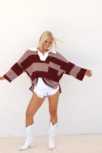 Load image into Gallery viewer, All-Star Stripe Oversize Collar Top - Burgundy
