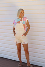 Load image into Gallery viewer, On the Road Distressed Shortalls - Cream
