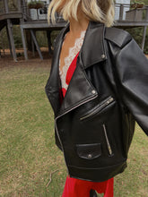 Load image into Gallery viewer, Kat Oversized Moto Faux Leather Jacket - Black
