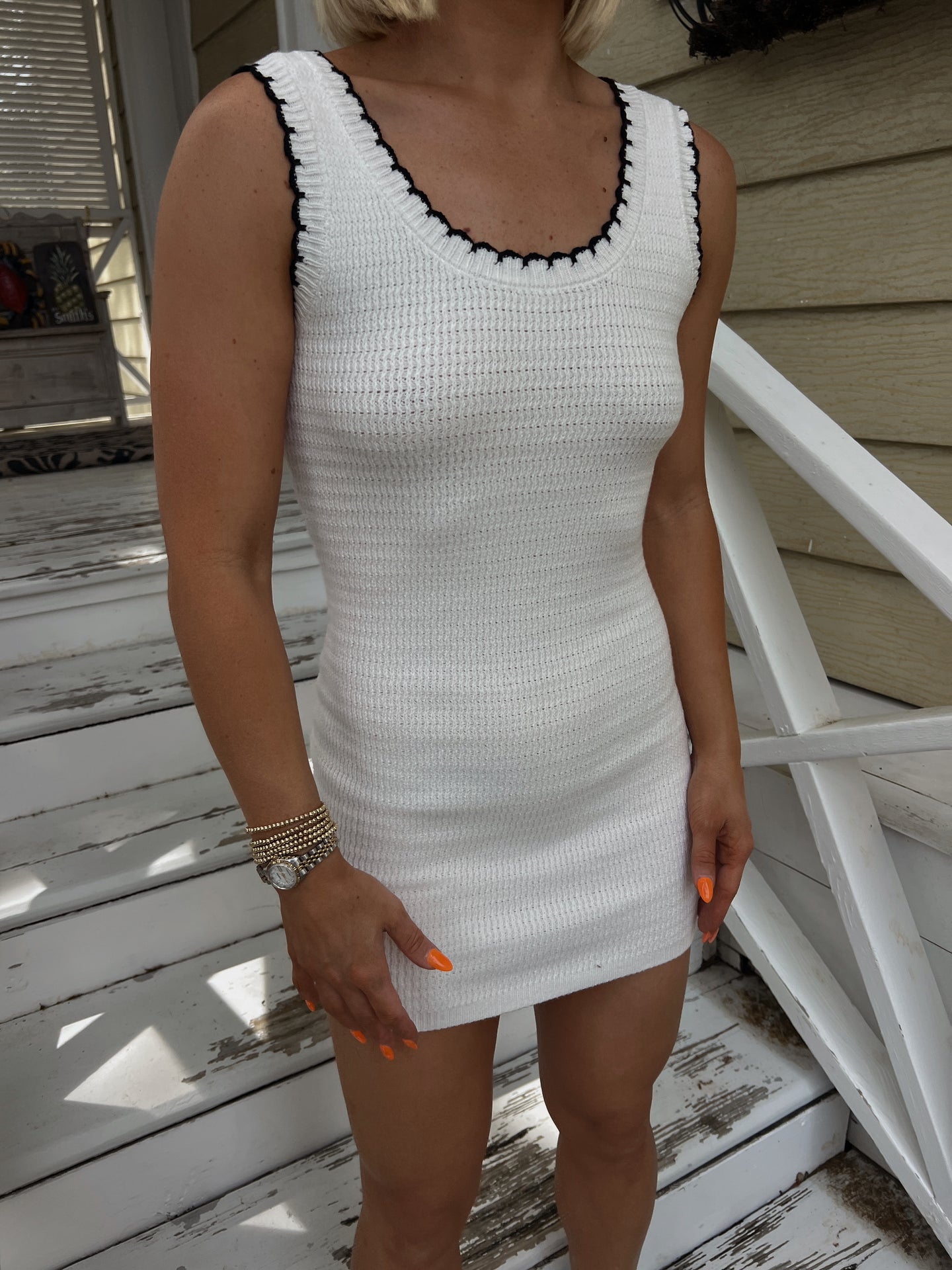Kiara Contrast Knit Mini Dress - White/Black