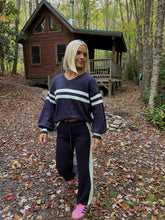 Load image into Gallery viewer, Halle Varisty Stripe Knit Pant Set - Navy/White
