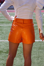 Load image into Gallery viewer, Sidelines Faux Leather Tie-Waist Shorts - Orange
