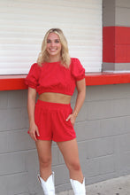 Load image into Gallery viewer, Timeout Corduroy Puff Sleeve Short Set - Red

