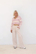 Load image into Gallery viewer, Carson Crop Stripe Sweater Hoodie - Cream/Pink
