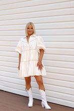 Load image into Gallery viewer, Nellie Poplin Tiered Shirt Dress - Off White
