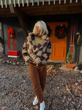 Load image into Gallery viewer, Tanya Checkered Fur Coat - Tan/Brown
