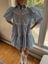 Load image into Gallery viewer, Nellie Poplin Tiered Shirt Dress - Blue

