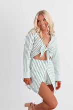 Load image into Gallery viewer, Teresa Striped Shirt Style Romper - Mint
