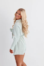 Load image into Gallery viewer, Teresa Striped Shirt Style Romper - Mint
