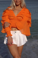 Load image into Gallery viewer, Sangria V-Neck Ruffle Sleeve Smocked Top
