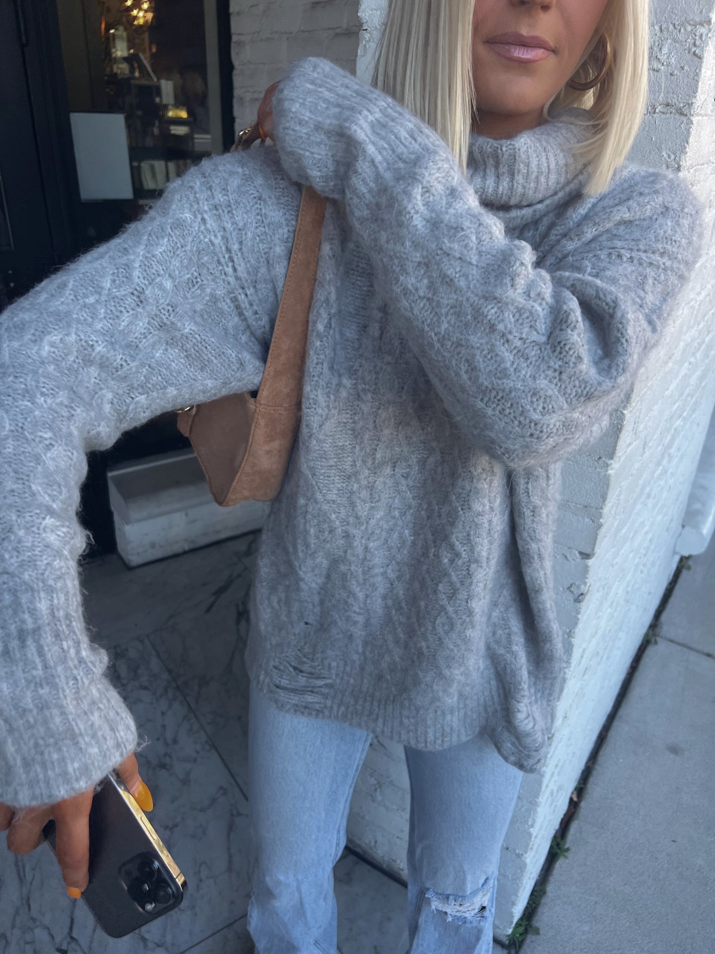 Kelly Oversized Distressed Cozy Turtleneck Sweater