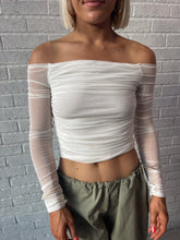 Load image into Gallery viewer, Marley Mesh Off-Shoulder Ruched Top - White
