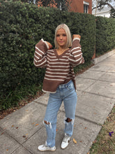 Load image into Gallery viewer, Sharpay V-Neck Striped Sweater - Espresso
